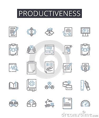 Productiveness line icons collection. Efficiency, Effectiveness, Productivity, Capability, Strength, Competence Vector Illustration