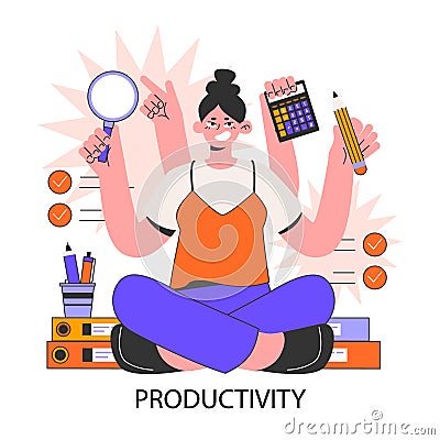 Productivity. Character worktime optimization. Employee job Cartoon Illustration