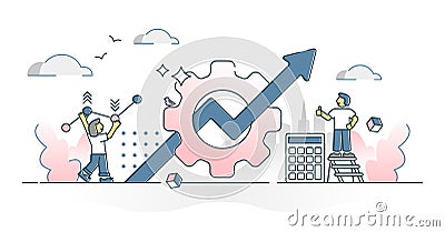 Productivity, efficiency and work progress improvement scene outline concept Vector Illustration