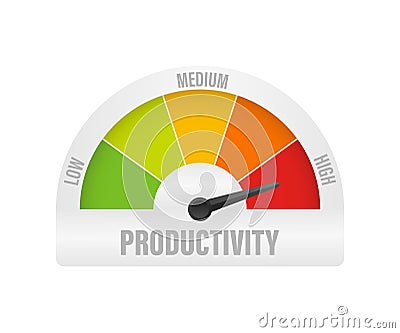 Productivity icon on speedometer. High Productivity meter. Vector stock illustration. Vector Illustration