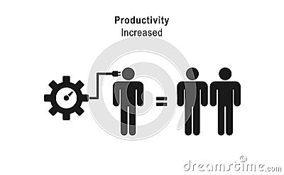 Productivity increased icon vector. A man with better brainstorming and gear up equals to two or more man in efficiency and work Vector Illustration