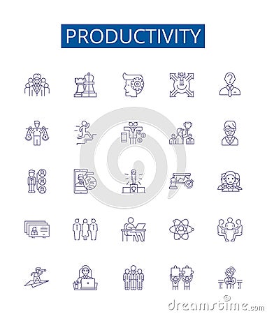 Productivity line icons signs set. Design collection of Efficiency, Performance, Quality, Output, Profitability Vector Illustration