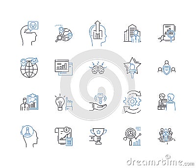 Productivity metrics line icons collection. Efficiency, Effectiveness, Performance, Results, Output, Improvement Vector Illustration