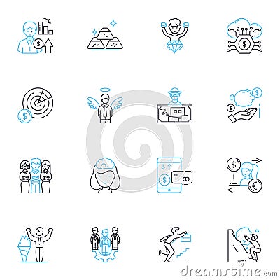 Productivity metrics linear icons set. Efficiency, Outputs, Metrics, Results, Performance, KPIs, Goals line vector and Vector Illustration