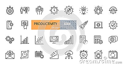 Productivity vector icons. Set line icons with editable stroke. Business planning, success, goal achievement. Charts, Vector Illustration