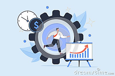 Productivity vector illustration. Job performance flat tiny persons concept. Efficient time and task management strategy Vector Illustration