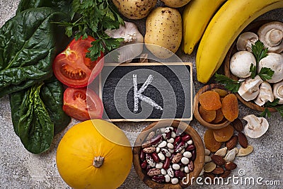 Products containing potassium. Healthy food concept Stock Photo