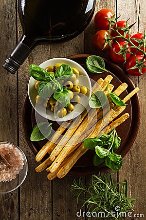 Products of italian or greek cuisine. Mediterranean food. Top vi Stock Photo