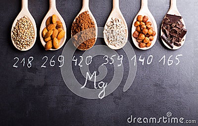 Products rich in magnesium Stock Photo