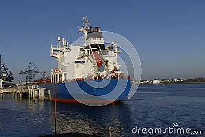 Products tanker in operations at the Oil Terminal of Lorient, France Stock Photo