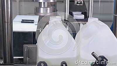 Produkci Maszynowy dokręcanie butelek nakrętki na medycynie, substancja chemiczna Butelkuje na konwejerze 4K zdjęcie wideo Produkci Maszynowy dokręcanie butelek nakrętki na medycynie, substancja chemiczna Butelkuje na konwejerze 4K zdjęcie wideo