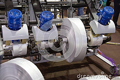 Prodution of plastic bag, Extruder Stock Photo