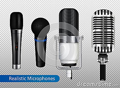 Profesional Microphones Transparent Set Vector Illustration