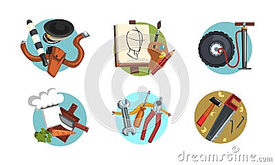 Profession Attributes Composition with Handy Tools and Instrument Vector Set Stock Photo