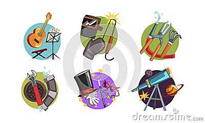 Profession Attributes Composition with Handy Tools and Instrument Vector Set Vector Illustration