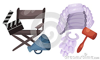 Profession Attributes Composition with Judge and Director Tools Vector Set Vector Illustration