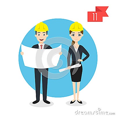 Profession characters: man and woman. Engineer. Vector Illustration