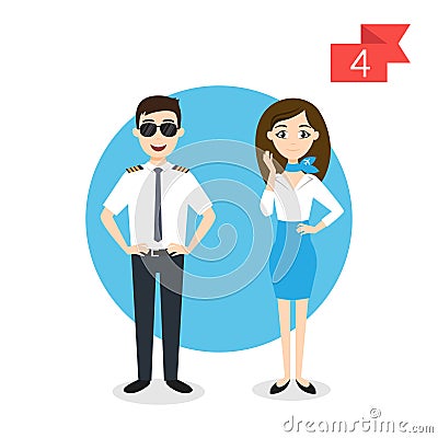 Profession characters: man and woman. Pilot and stewardess Vector Illustration