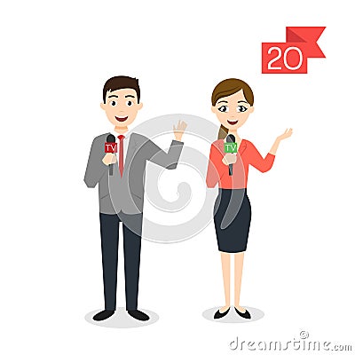 Profession characters: man and woman. Reporter or Journalist Vector Illustration