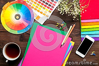 Profession concept with designer tools on work desk background top view Stock Photo