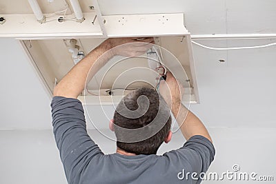 The profession of electrician is one of the most demanding and responsible professions of a construction worker Stock Photo