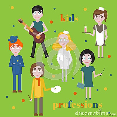 Profession icons set. Profession for kids cartoon collection. Child Service Occupation Stock Photo