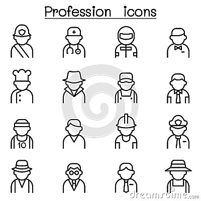 Profession & Career icon set in thin line style Vector Illustration