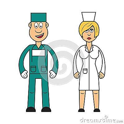 Profession set : female doctor and male surgeon Stock Photo