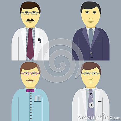 Profession Set men, manager engeneer doctor hairdresser Vector Illustration