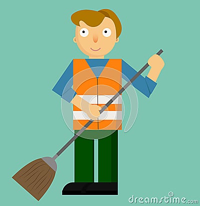 Profession Street Cleaner Vector Illustration