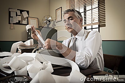 Professional accountant at work in vintage office Stock Photo