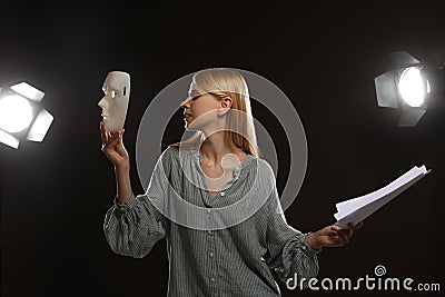 Professional actress rehearsing on stage in theatre Stock Photo