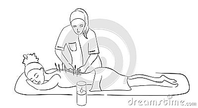 professional acupuncture for an African-American girl. black outline of a vector illustration Vector Illustration