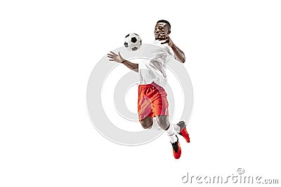 Professional african football soccer player isolated on white background Stock Photo