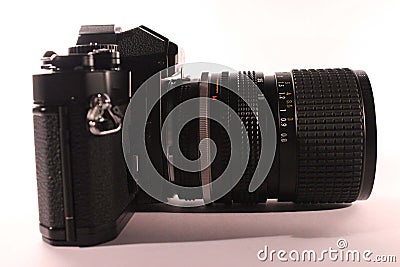 Professional analog camera with lens, right side Stock Photo