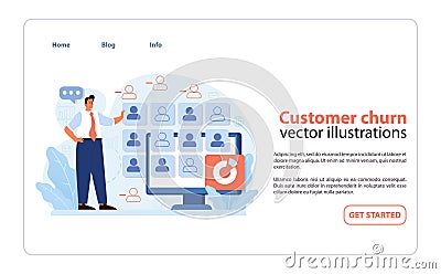 Professional analyzing customer churn on a digital screen. Vector Illustration