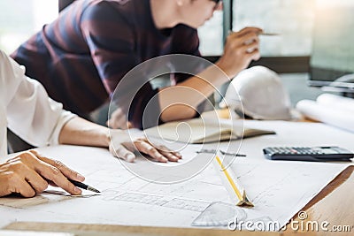 Professional architect designer structural engineer team colleag Stock Photo