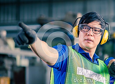 Engineers are saying explained how to control the staff. Stock Photo