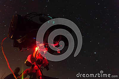 Professional astrophotography telescope equipped with guider scope and astro camera Stock Photo