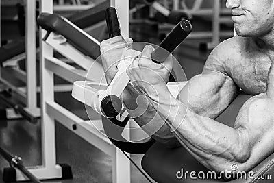 Professional athlete performs exercises in the gym Stock Photo