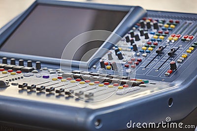 Professional audio mixer console detail. Sound equipment. Live event Stock Photo
