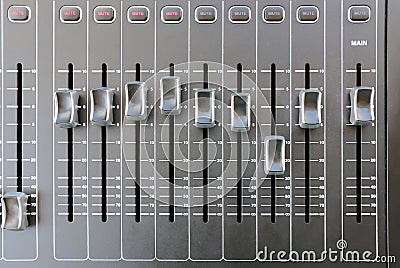 Professional audio mixing console buttons. Top view Stock Photo