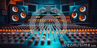 Professional Audio Recording Setup In A Sound Studio, Copy Space Stock Photo