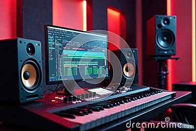 Professional Audio Recording Studio StateoftheArt Monitors MIDI Keyboard and DAW Setup for Music Production Stock Photo