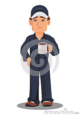 Professional auto mechanic in uniform. Tired Vector Illustration