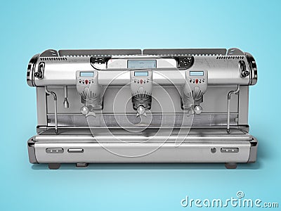 Professional automatic coffee machine for three posts front view 3d rendering on blue background with shadow Stock Photo