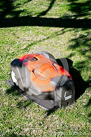 Professional automatic robotic lawnmower Stock Photo