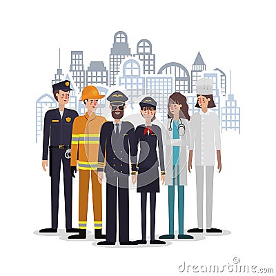 Professional avatars people at the city vector design Vector Illustration