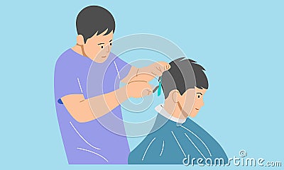 Professional barber making haircut to a client in barbershop Vector Illustration