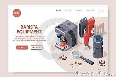 Professional Barista Equipment Website Vector Illustration